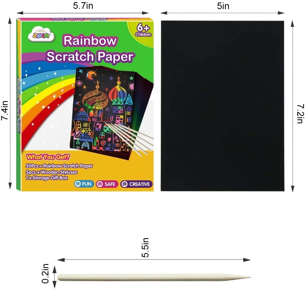 Scratch Paper Art Set, 50 Piece Rainbow Magic Scratch Paper for Kids Black  Scratch it Off Art Crafts Notes Boards Sheet with 5 Wooden Stylus for  Easter Party Game Christmas Birthday Gift 