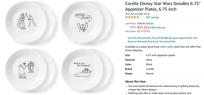 Corelle Disney Star Wars Doodles 8.5 Salad Lunch Plates 